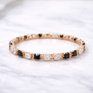 Midnight Royal Tennis Bangle (Black & White) – Elegant Crystal Bangle for Women